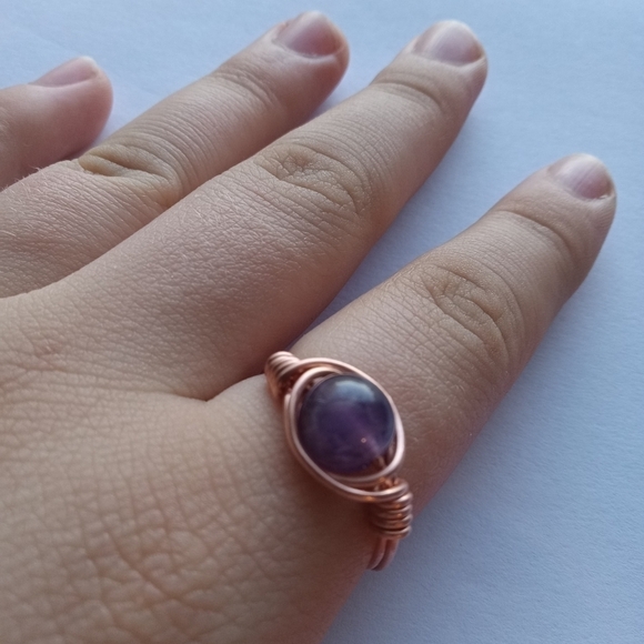Hand Crafted Jewelry - Amethyst wire wrapped ring size 8